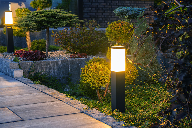 Pathway lighting installed along a walkway in Barrie